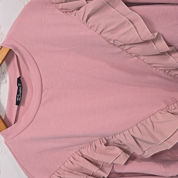 Simplee Dropshoulder Ruffled Sleeve Sweatshirt Casual Oversized Pink Pullover S - Picture 3 of 12